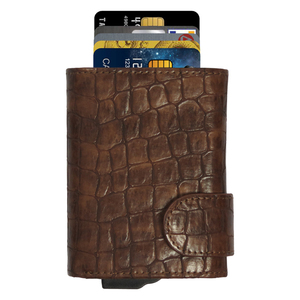 Portefeuille pour homme en cuir de crocodile, blocage RFID, fermeture à boucle, style minimaliste, longueur courte, usage quotidien, motif alligator marron - Product Image 2