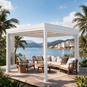 Pergola moderne en aluminium, imperméable, <span class=keywords><strong>avec</strong></span> rideaux latéraux et <span class=keywords><strong>moustiquaire</strong></span> pour balcon, toit ou terrasse (3x3m à 6x4m) - Product Image 2