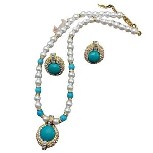 Ensemble de boucles d'oreilles et collier en or plaqué or chrétien, style bohème, incrusté de perles et de turquoise, pour femmes, livraison gratuite - Product Image 5