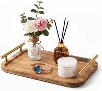 Plateau décoratif en bois à bords festonnés avec poignée en métal, plateau de service rectangulaire pour le petit-déjeuner au lit, le café, la table à manger, la cuisine