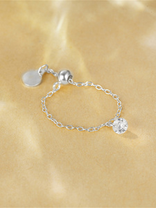 925 Minimalist Style Zircon <b>Open</b> Silver/Gold Chain <b>Ring</b> for Fashion Women - Product Image 2