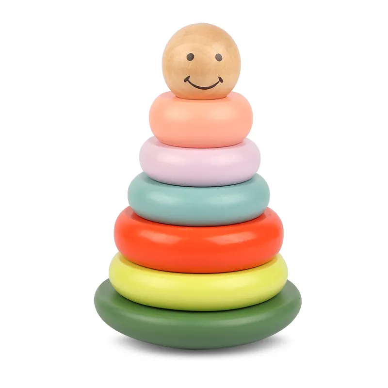 แก้วไม้ของเล่นแบบมอนเตสซอรี่,ขายดีที่สุดของเล่น DIY Rainbow Yards Ring Tower Building Blocks Smiley Face ของเล่นเพื่อการศึกษาของเด็ก