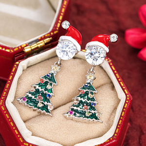 Pendientes colgantes de Papá Noel y árbol de Navidad para mujer, joyería esmaltada, regalo navideño - Product Image 3