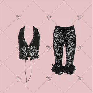 Women's Set Lace <strong>See</strong> <strong>Through</strong> Sleeveless Crop <strong>Top</strong> and Short Pants 2025 Summer Two 2 Piece Set - Product Image 2