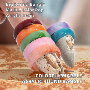 Trend New <b>Large</b> Diameter Geometric Acrylic Dreamy <b>Marble</b> Colorful Resin Bangle Bracelet Unisex Gift - Product Image 2