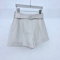 Shorts en cuir d'agneau véritable blancs pour femme, à ceinture et ourlet à revers, en cuir souple de qualité supérieure, pour un style décontracté quotidien et urbain