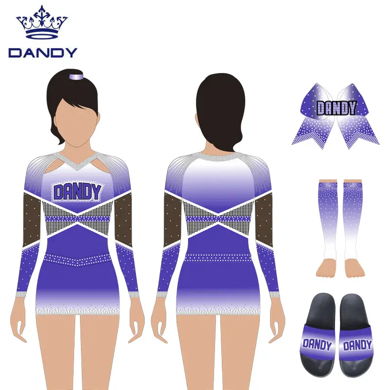 Custom design manica lunga strass cheerleader a buon mercato sublimazione ragazza cheerleader indossare cheerleading cheer uniform