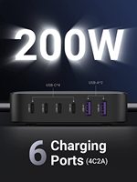 Adaptor Charger Ugreen 200W USB C Desktop Charger Nexode 6 Port GaN PD Fast Charger dengan Kabel Pengisi Daya USB C ke C 3FT