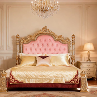 Lit King Size de Luxe Européen en Bois Massif Sculpté Français, Lit de Mariage Vintage, Ensemble de Chambre à Coucher Capitonnée pour Villas de Luxe