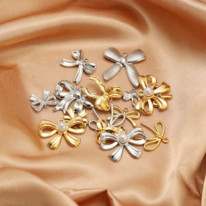 Liontin Baja Anti Karat Berlapis Emas Bentuk Pita, Bebas Karat, untuk Pembuatan Perhiasan, Gelang, Kalung, Liontin DIY - Product Image 5