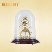 Haut de gamme exquis squelette antique boule ronde horloge de bureau engrenage mécanique horloge couverture en verre perspective