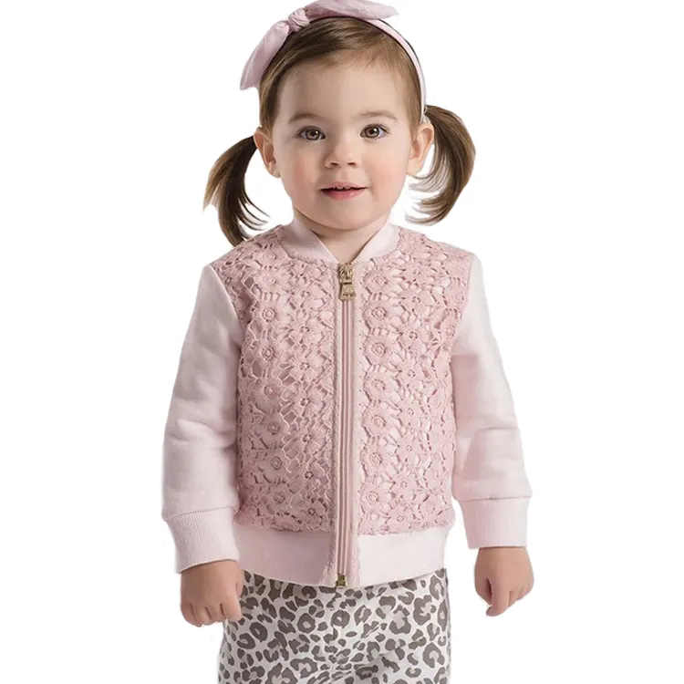 Guangzhou Großhandel Kinder tragen Baumwolle Blumen Spitze Jacke Baby Mädchen Winter Schöne Jacke