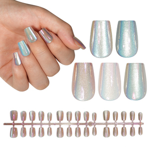 Personalización <span class=keywords><strong>Azul</strong></span> Aurora Efecto Lujo Brillante <span class=keywords><strong>Uñas</strong></span> postizas Cubierta completa Acrílico Diseño Medio Ataúd Cromo Ojo de gato Prensa <span class=keywords><strong>en</strong></span> las <span class=keywords><strong>uñas</strong></span> - Product Image 2