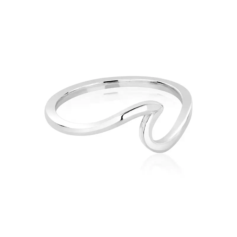 Custom Simple Jewelry 18K Gold Plated 925 Sterling Silver Minimalist Geometric Tiny Water Wave Band Statement Rings For Women