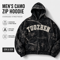 Sweat-shirt à capuche zippé camouflage avec appliqué motif feuille d'arbre et alphabet, en molleton de coton épais, idéal pour les activités de plein air