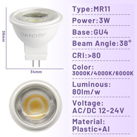 Mini projecteur LED MR11 GU4 AC/DC 12-24V 3W Ampoules 3000K-6000K Lumière pour plafonniers Remplace les lampes halogènes
