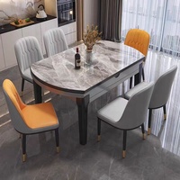 Ensemble de table à manger rectangulaire extensible contemporaine en chêne de luxe à prix abordable avec plateau en marbre haute performance