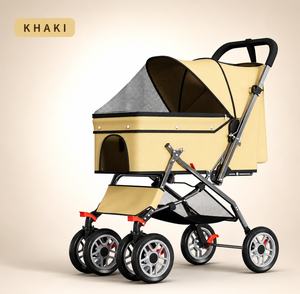 Poussette pliable pour animaux de compagnie grise à 4 roues, respirante, en alliage d'aluminium, chariot de transport pour chiens et chats - Product Image 3