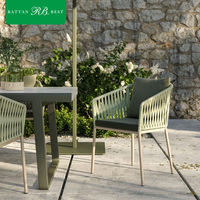 Moderner Aluminiumrahmen Flachseil-Geflecht Komfortabler Outdoor-Essstuhl für Hotel Terrasse Park Nutzung