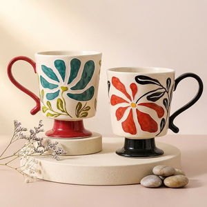 Modern Embossed High Temperature Resistant <b>Ceramic</b> <b>Mug</b> with Lid Spoon Handle Microwave Safe Floral Logo for Office Use - Product Image 2