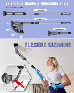 Brosse de nettoyage électrique rotative, étanche pour toute la salle de bain, avec manche extensible réglable, machine de nettoyage pour salle de bain - Product Image 3
