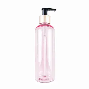 Free Logo Sticker Design 200 Ml Refillable Pink Plastic Bottle For Cosmetics Packaging Containers With Black Smooth Closure Lot
