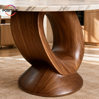 Table à manger ronde nordique moderne avec plateau en marbre et base en bois massif, mobilier de luxe minimaliste pour salle à manger de villa