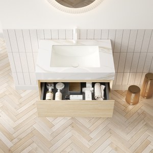 <span class=keywords><strong>FRIGGA</strong></span> Mueble de Baño con Lavabo de 30 Pulgadas, Gabinete de Almacenamiento Flotante de Madera Contrachapada, Cajón y Estante con Luz con Sensor, Lavabo de Cerámica Empotrado - Product Image 2