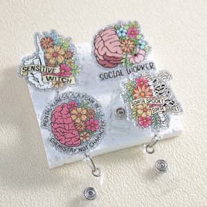 Vente chaude os Badge porte-bobine rétractable fleur Badge porte-bobine acrylique <span class=keywords><strong>lettres</strong></span> Badge bobine - Product Image 1