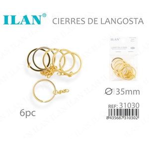 Llavero con cierre de langosta Ilan de 35 mm, color dorado, 6 piezas - Product Image 1