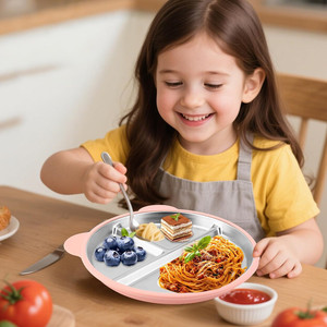 Assiettes pour tout-petits personnalisées avec dessins animés, 9 pouces, antidérapantes, divisées, avec manches en silicone amovibles, plateau alimentaire pour enfants - Product Image 6