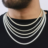 Collier chaîne tennis en alliage de zinc avec strass, style cubain simple rangée 3mm 4mm 5mm, pour hommes et femmes, stock disponible, bijoux OEM d'usine