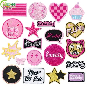 Factory Design Custom Embroidered Patch Pink Heart Star Lips Fabric High Quality Wholesale Patches for Hats - Product Image 1
