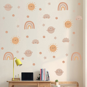 Pegatinas de pared con diseño de arcoíris, <span class=keywords><strong>sol</strong></span> <span class=keywords><strong>y</strong></span> estrellas, estilo ecléctico, autoadhesivas de PVC, removibles, reutilizables, arte de pared para habitación de niños, sala de estar - Product Image 2