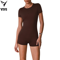 Vêtements de sport pour femme de haute qualité, short à manches courtes avec dos ajouré, combinaison une pièce pour la gym, le yoga et l'entraînement