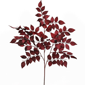 Flores Artificiales de Seda con Forma de Hoja de Corazón, Rama Individual, Decoraciones para Techo de Boda, Colores Rojos Otoñales - Product Image 4