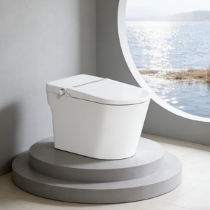 <span class=keywords><strong>WC</strong></span> intelligent économique avec cuvette en céramique allongée, capteur automatique, chasse d'eau par gravité, télécommande incluse et siège chauffant - Product Image 1