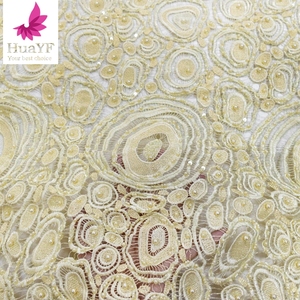 HY1362 gran oferta nuevo africano pesado hecho a mano con cuentas guipur tela de encaje <span class=keywords><strong>lentejuelas</strong></span> perla bordado <span class=keywords><strong>vestido</strong></span> de encaje Aso Ebi - Product Image 3