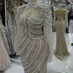 Abito da sera di fascia alta senza spalline da donna abito da ballo con strass con perline e sirena abiti da festa - Product Image 3