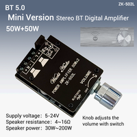 Module amplificateur numérique WUZHI AUDIO ZK-502L MINI 50WX2 BT 5.0 avec bouton de réglage du volume et interrupteur