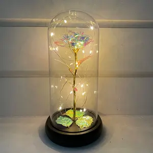 Fleur de rose artificielle en dôme de verre transparent avec lumières led, vente en gros pour noël, mariage, saint-valentin, cadeaux 2023