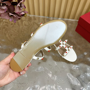 White Multi-Strap Slide Sandals with Red and Gold Studded Accents - Product Image 6