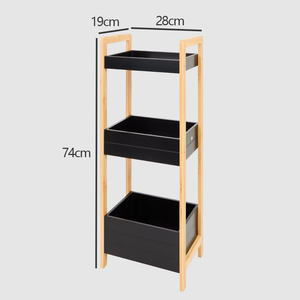Estante de Almacenamiento de Bambú para Baño, Organizador Delgado de 3 Niveles, Unidad de <span class=keywords><strong>Madera</strong></span> con Bandejas Negras para Toallas y Artículos de Aseo - Product Image 3