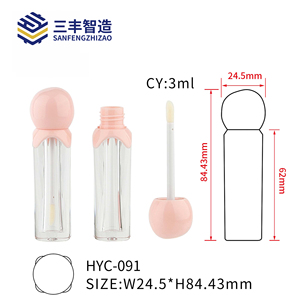 Tube de brillant à lèvres transparent à rayures verticales avec capuchon boule rose mignon, vide, 3 ml, pour huile à lèvres - Product Image 3