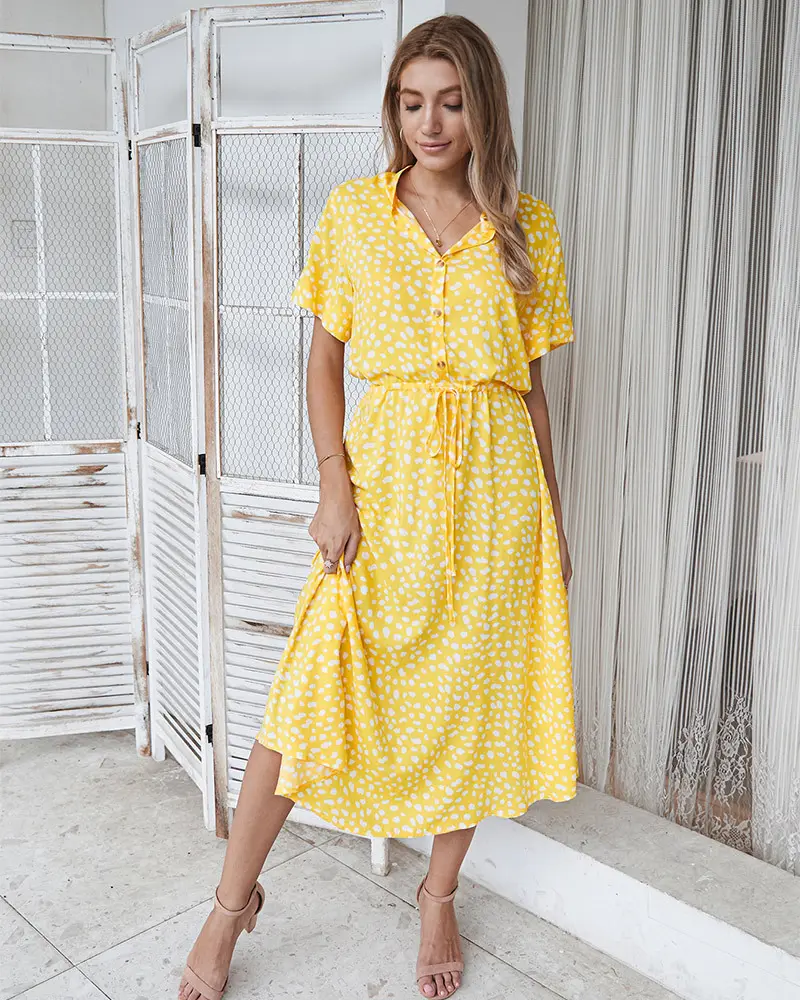 2023 Europe and the United States Floral Printing Loose Dress Latest Fashion Casual Mid-length Dress Long-sleeved Elegant Dress