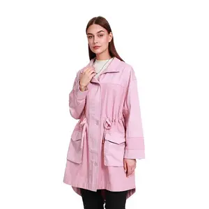 Custom fashion women pink giacca a vento di alta qualità da donna giacca da trench lungo per il tempo libero all'aperto fot streetwear