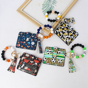 2025 New Fashion Sports Print Silicone Bead Volleyball <b>Football</b> Pattern <b>Card</b> <b>Holder</b> Women's Wallett With Leather Tassel - Product Image 1