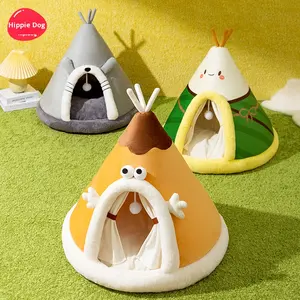 סתיו וחורף יוגורט בית מחמד בית מחמד אוהל מעובה עבור חתולים וכלבים קטנים משולש חמוד עיצוב דפוס מוצק - Product Image 2