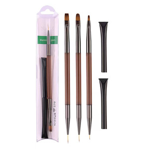 Pincel de Doble Cabeza con Mango Acrílico Marrón Transparente para Gel de Uñas, Estilo Japonés, Diseño de Pétalos de Margarita, para Detalles y Líneas, Pinceles para Manicura - Product Image 1