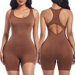 Европейско-американский формирующий комбинезон для йоги с утягивающим эффектом, цельный, с высокой талией, длиной до колена, из нейлона и спандекса, мягкий, дышащий - Product Image 4